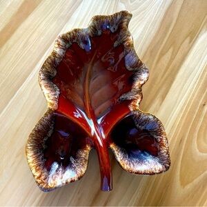 Hull Pottery Brown Drip Glaze Oven Proof Large Leaf Shaped Bowl Vintage USA Made